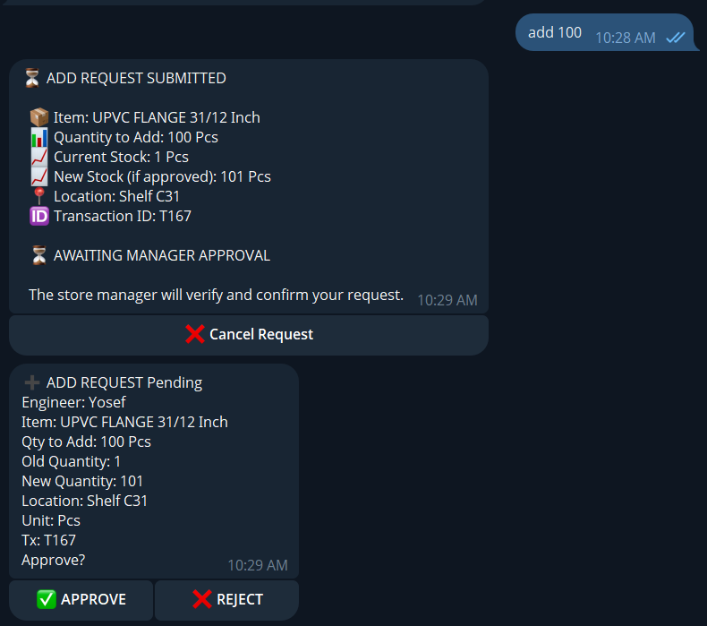 Manager Approval Buttons Interface