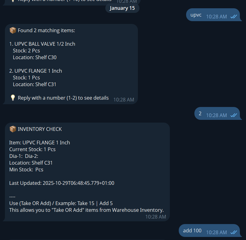Telegram Bot Check Select Take Flow