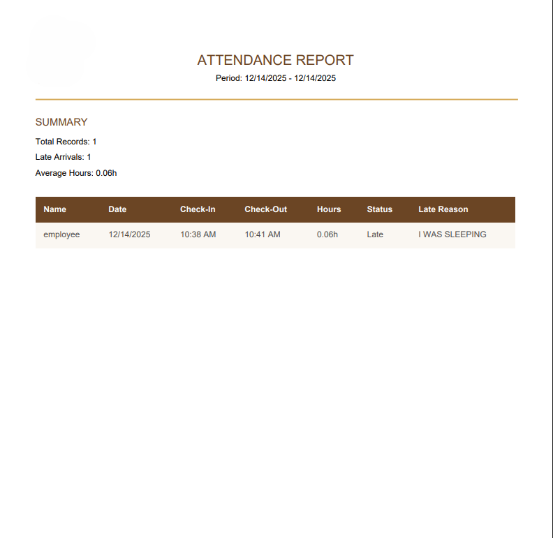 Attendance PDF Report