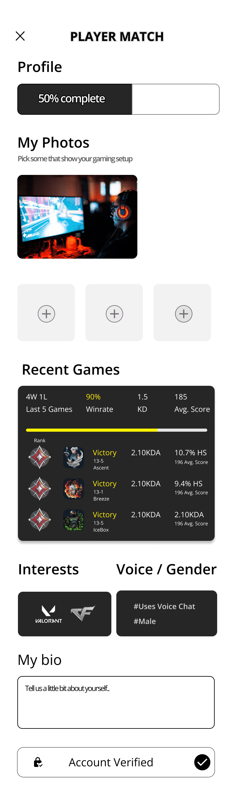Profile Menu Screen