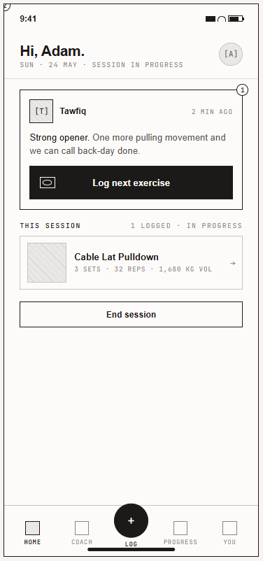 Wireframe: Active session