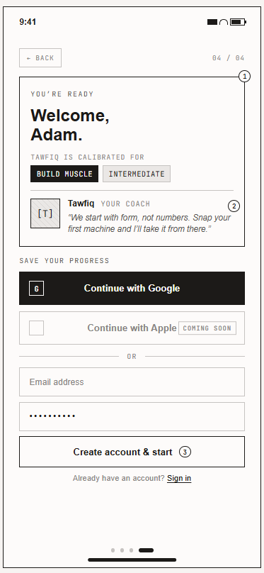 Wireframe: Goal selection