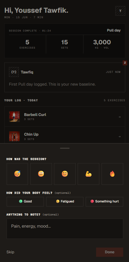 Post-session feedback screen