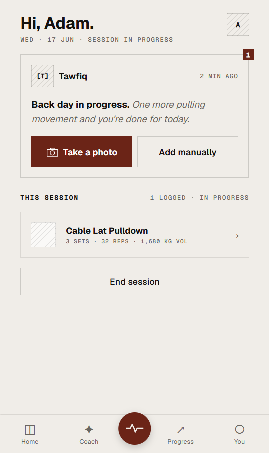 HomeMidSession before — camera CTA