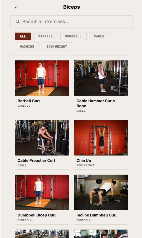 New exercise list