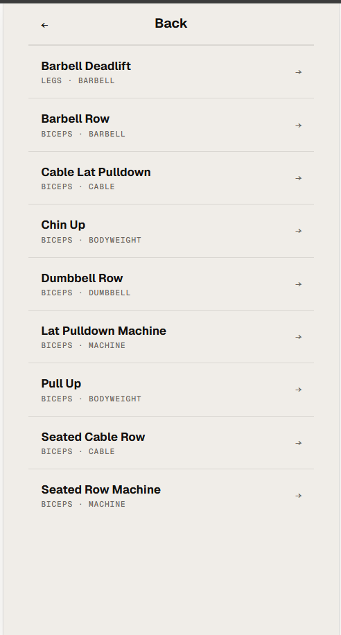 Old exercise list