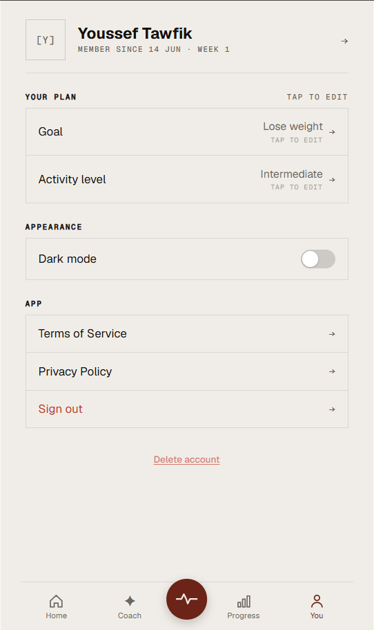 Built: Profile screen