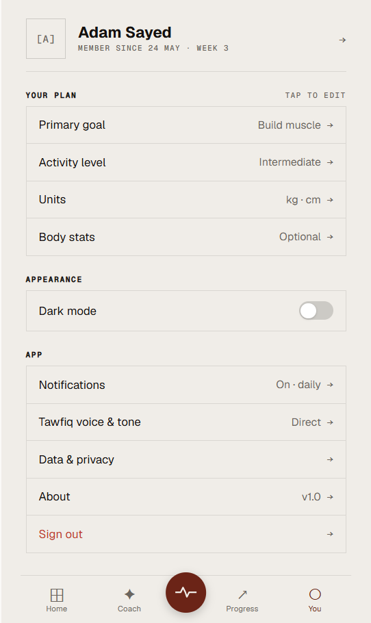 Built: Profile screen