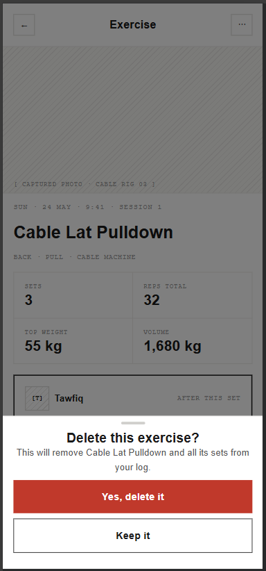 Exercise detail delete confirmation