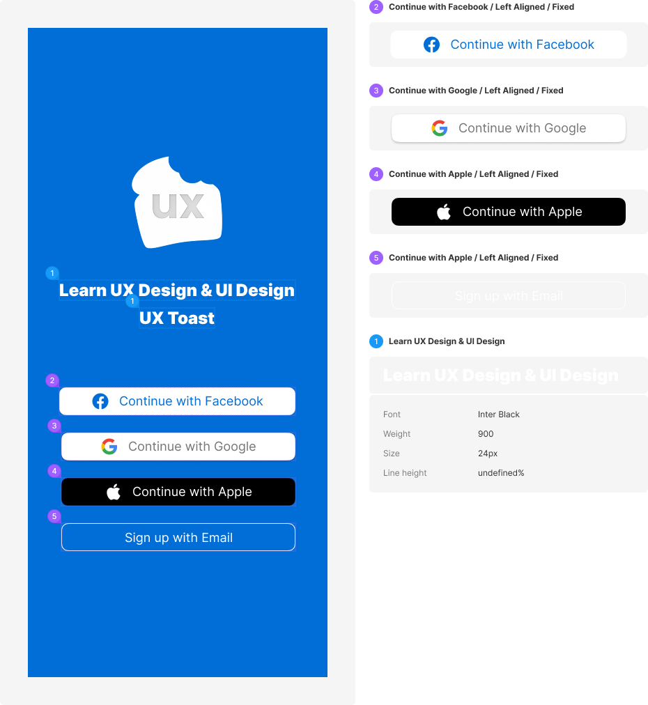 UX Toast app screen showing design interface