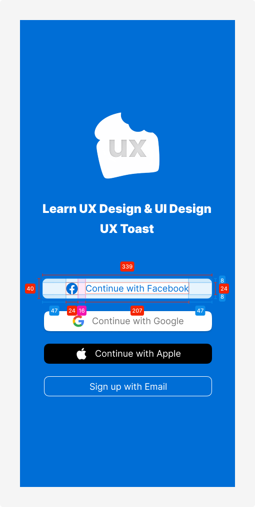 UX Toast app screen showing design interface