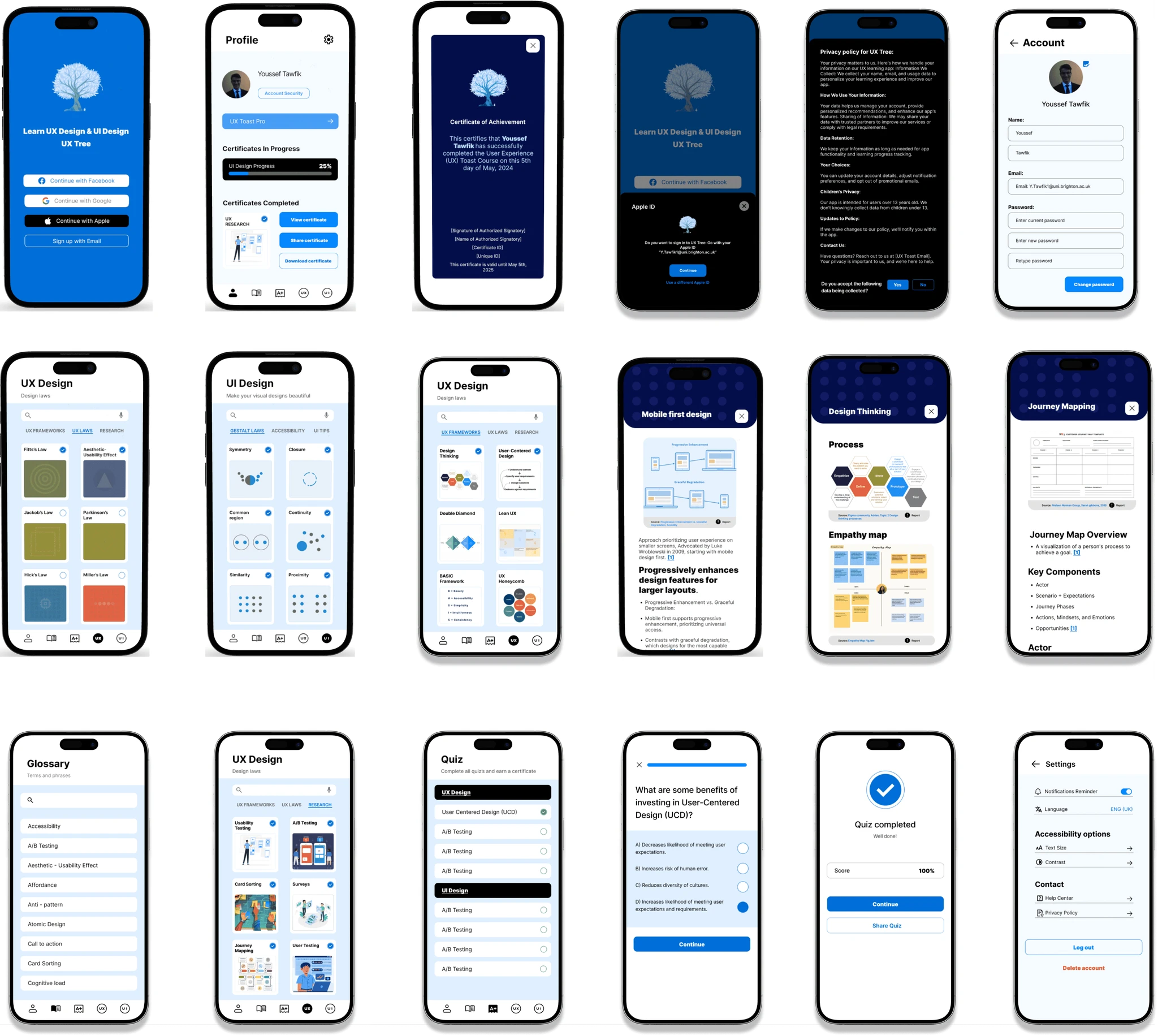 High-fidelity prototype screens showing final visual design and interactions