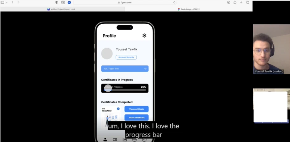 Testing Session 1 showing participant interaction and feedback